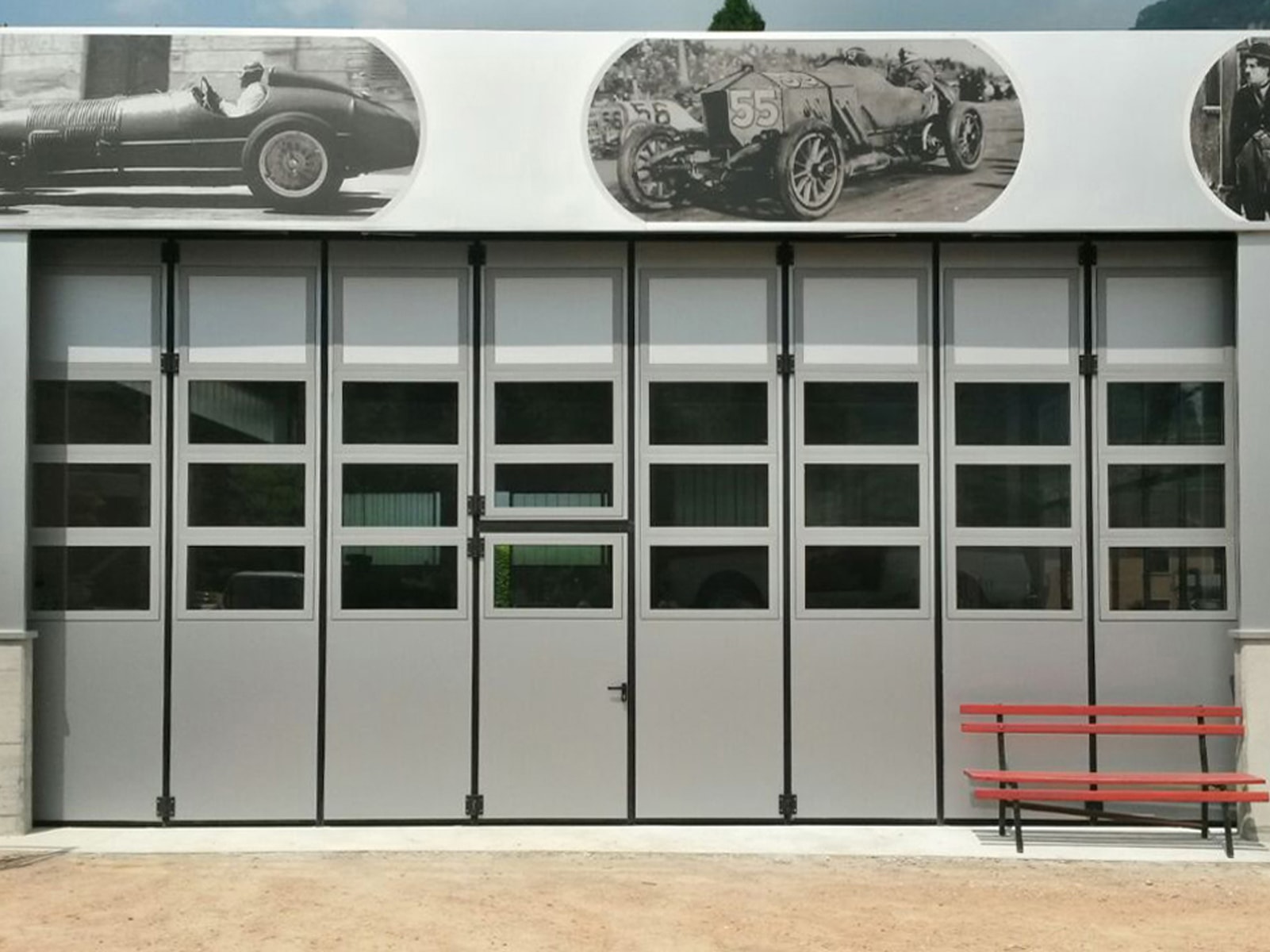 Portone a libro industriale ADONE - Bianco-grigio con vetrature