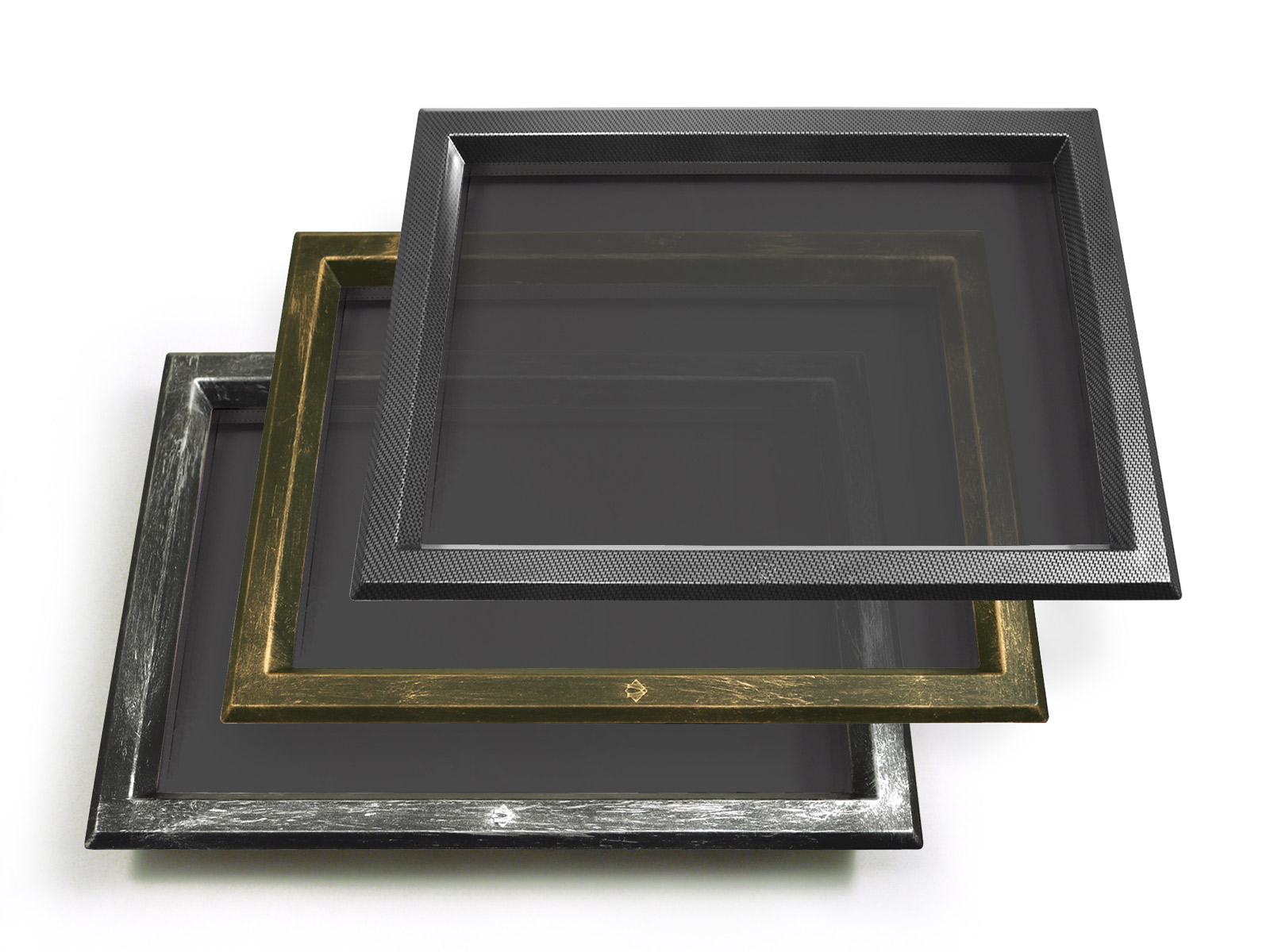 In ABS 525x350 trasparente/fumè, cromo maculato, bronzo e carbonio